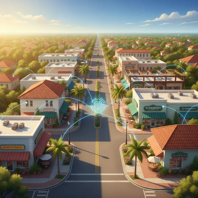 Digital marketing Fleming Island FL, illustrated Main Street view, Involve Digital Marketing