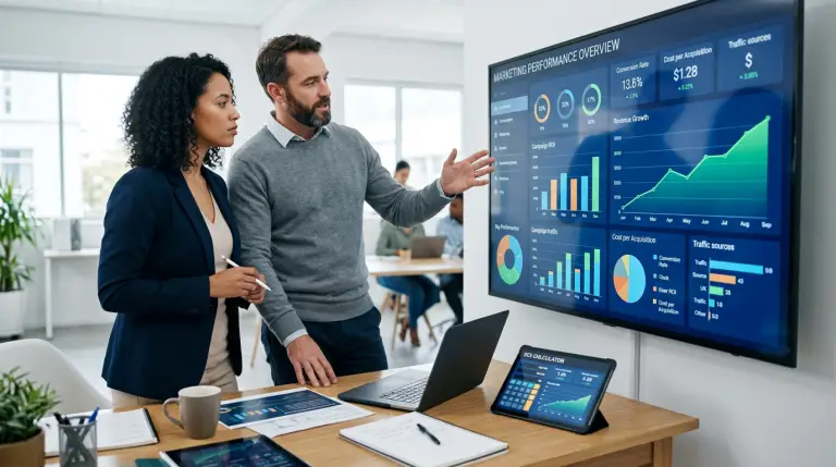Marketing consultant Jacksonville reviewing digital marketing ROI dashboard, Involve Digital Marketing