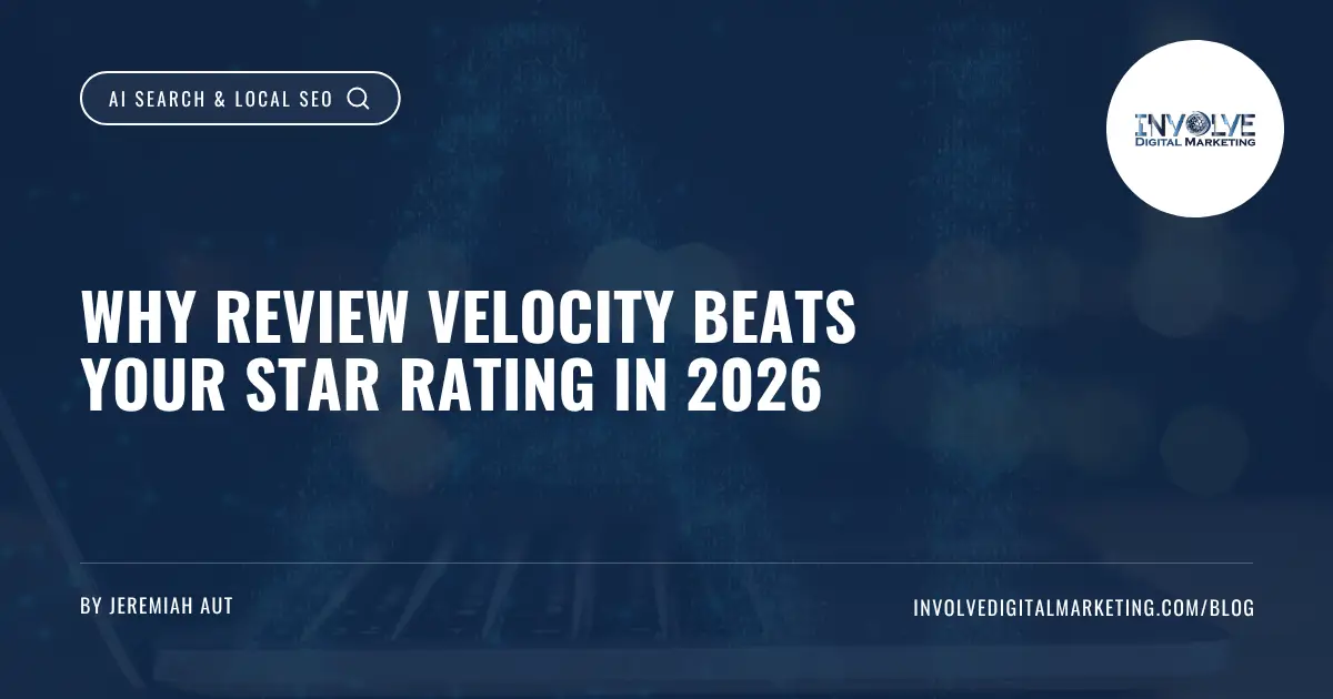 Why Review Velocity Beats Your Star Rating in 2026 | Involve Digital Marketing Graph showing Google review velocity outperforming star rating average